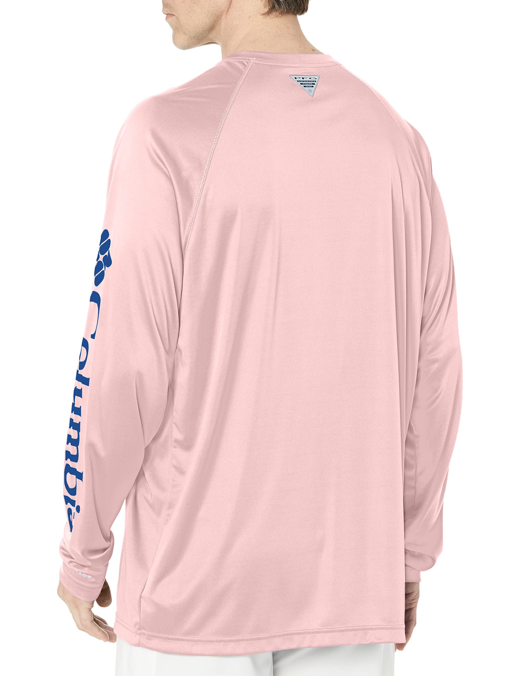 Columbia Men's Terminal Tackle Long Sleeve Shirt, Cherry Blossom/Vivid Blue, Medium