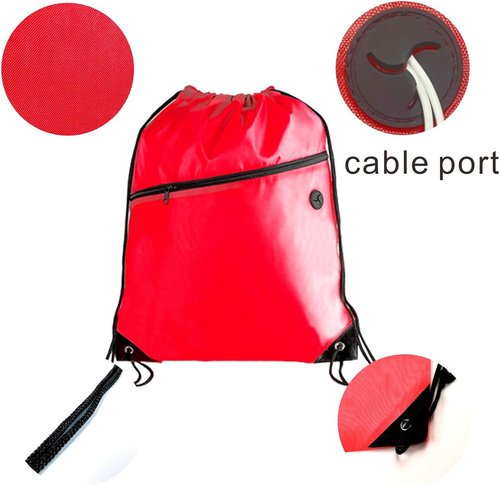 CODOBON Lightweight Drawstring Backpack - Fits 14" Laptop & Shoes | Foldable to Phone Size, Zip Pocket with Cable Port | Ideal for Gym & Travel (20, Red)