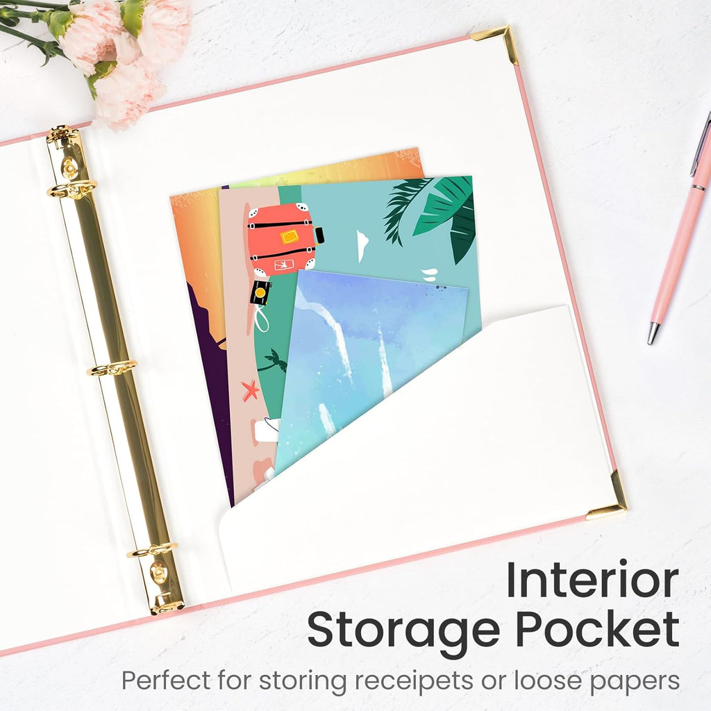 Sooez 1 Inch Cute 3 Ring Binder - Gold Foil & Metal Corners | Recipe Binder for 8.5" x 11" Paper