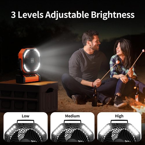 Socool Camping Fan with Light, 20000mAh Rechargeable Battery Fan with Remote, 112Hrs & 8 Speeds, Digital Display, Timer, Auto Oscillation, 270° Pivot & Hook for Outdoor Tent, Hurricane, Power Outage