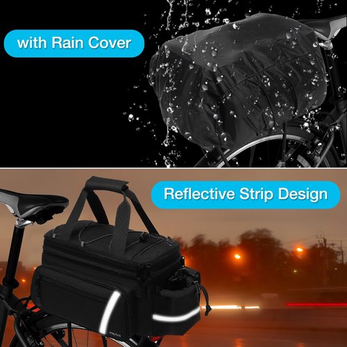 MOSISO Bike Rack Bag with Rain Cover, Bike Trunk Cooler Handag Insulated Bicycle Rear Seat Pouch with 2 Side Foldable Panniers, 8L Cycling Backseat Storage Cargo Saddle Shoulder Bag, Black