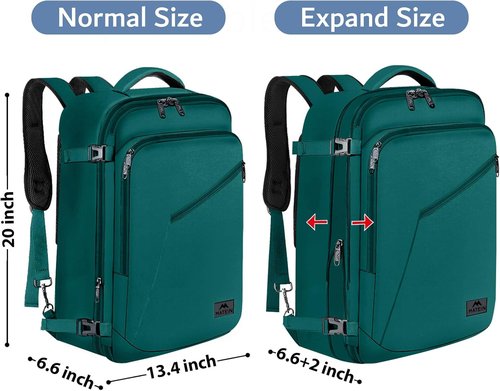 MATEIN Travel Backpack - Large Water Resistant Carry-On | Expandable Lightweight Daypack in Peacock Blue