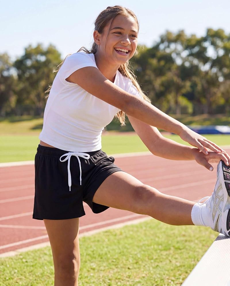 Girls' Dry Fit Shorts 4 Pack with Pockets - Sport/School Athletic Performance (Size 5+ Small Variation)