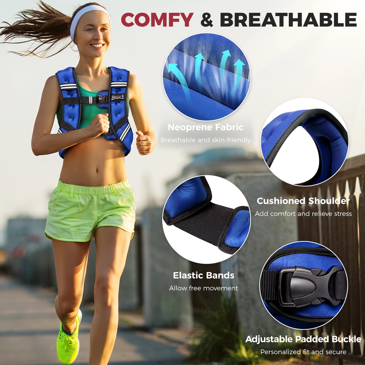 BAGAIL Comfort-Fit Weighted Vest for Woman, Even Weight Distribution, Faster Weight Loss, No-Chafe or Bounce for Walking & Running with Detachable Phone Pouch & Reflective Stripes (Available 5-30lbs)