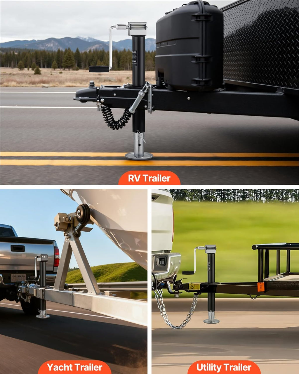 VEVOR 5000 lbs A-Frame Trailer Jack - 15-Inch Vertical Travel with Adjustable 7-Level Drop Leg & Drill Socket