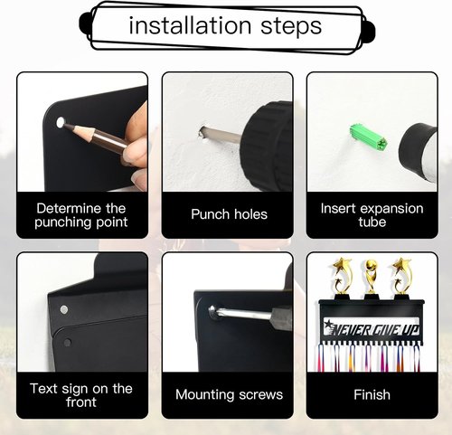 Bnesi Black Metal Medal Holder | Adjustable Trophy Wall Frame - Foldable Organizer for Medals