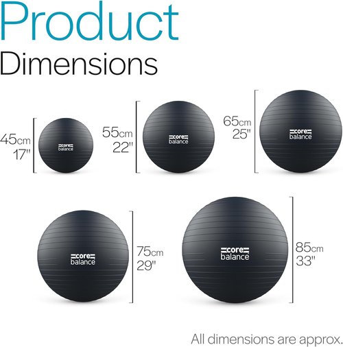 Core Balance Exercise Ball - Anti-Burst Stability Ball for Yoga & Fitness | Available in 55cm, 65cm, 75cm, 85cm