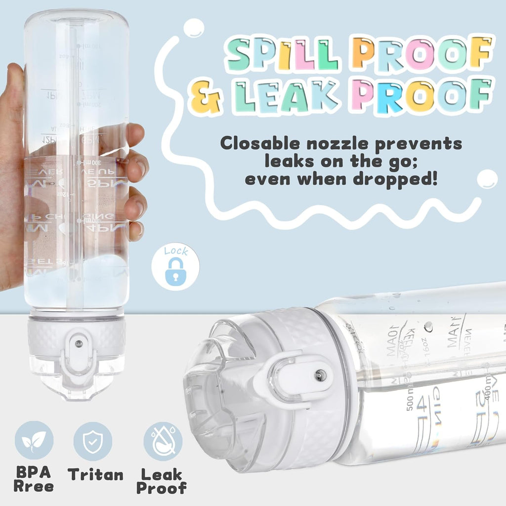 OLDLEY 17oz Kids Water Bottle - Motivational Design with Silicone Straw, Leak-Proof & BPA-Free, Clear