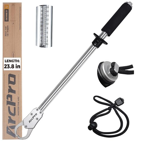 Fish Gripper - 23.8" Stainless Steel Lip Gripper with Scale | 40LB Capacity & Non-Slip EVA Handle