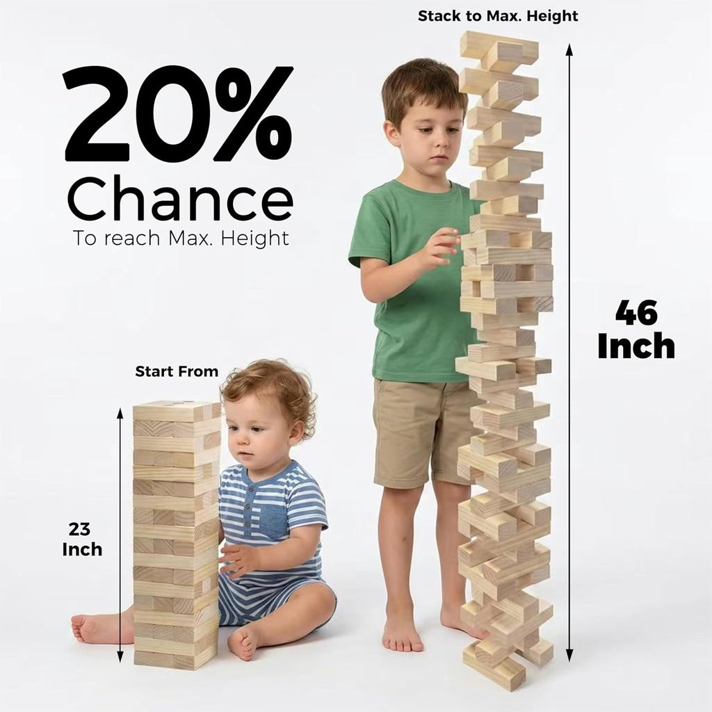 Outdoor Games Large Tower Stacking Game - 54 Wooden Blocks, 4 Ft Tall, Includes Carry Bag & Scoreboard