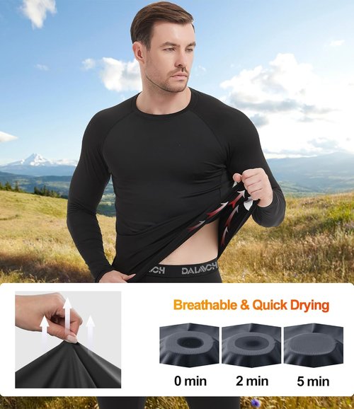 Dalavch Men's Compression Shirts - 5 Pack Long Sleeve Athletic Workout Tops | Gym Rash Guard Base Layer
