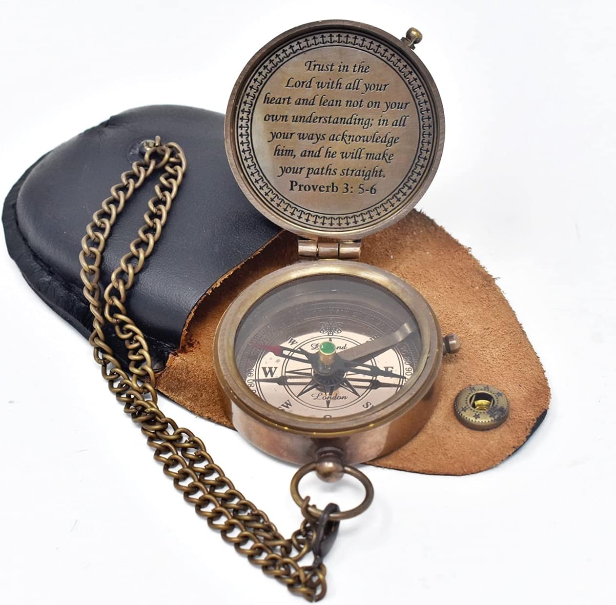 Trust In The Lord Engraved Compass - Inspirational Graduation Gift with Stamped Leather Case | Camping & Boating Essential