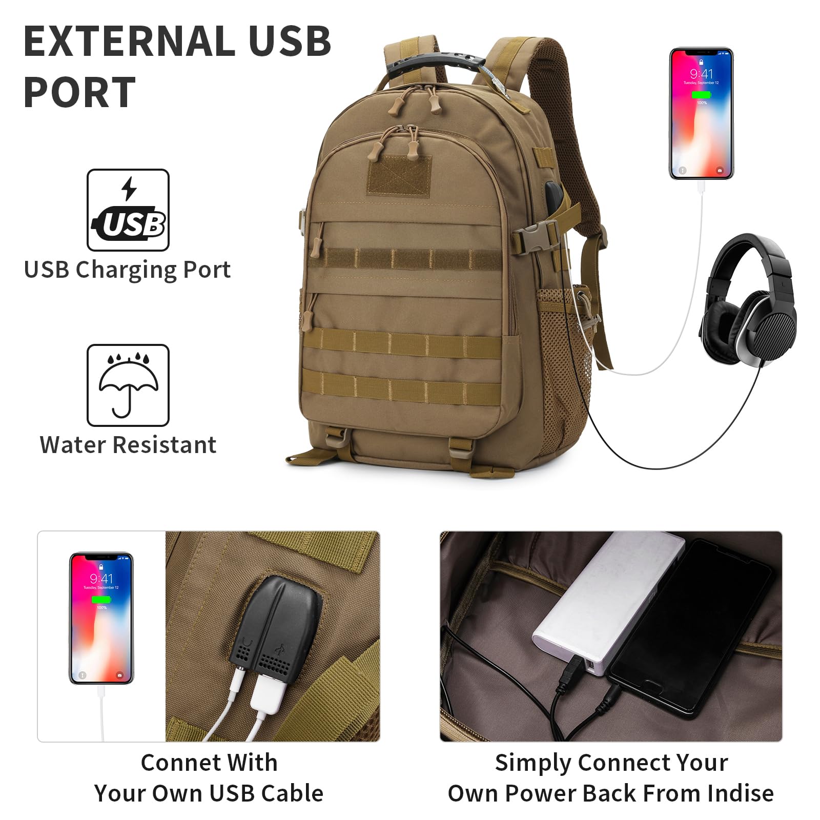 HUNTVP Military Tactical Backpack 40L Large Army 3 Day Assault Pack Molle Bag Backpacks WR Hunting Rucksack Assault Pack