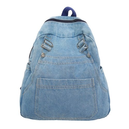 KAOBIO Denim Backpack for Women Men Casual Y2k Grunge Aesthetic Canvas Daypack Lightweight Rucksack Durable Jeans Bag (Light Blue)