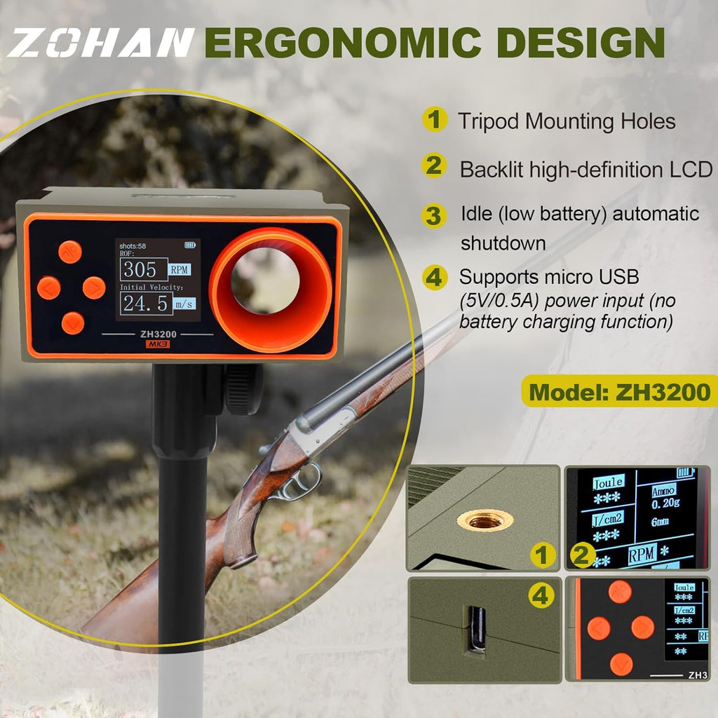 ZOHAN Airsoft Chronograph - Accurate Speed Tester for Airsoft Guns & Paintball | Easy Setup, 4 Adjustable Parameters