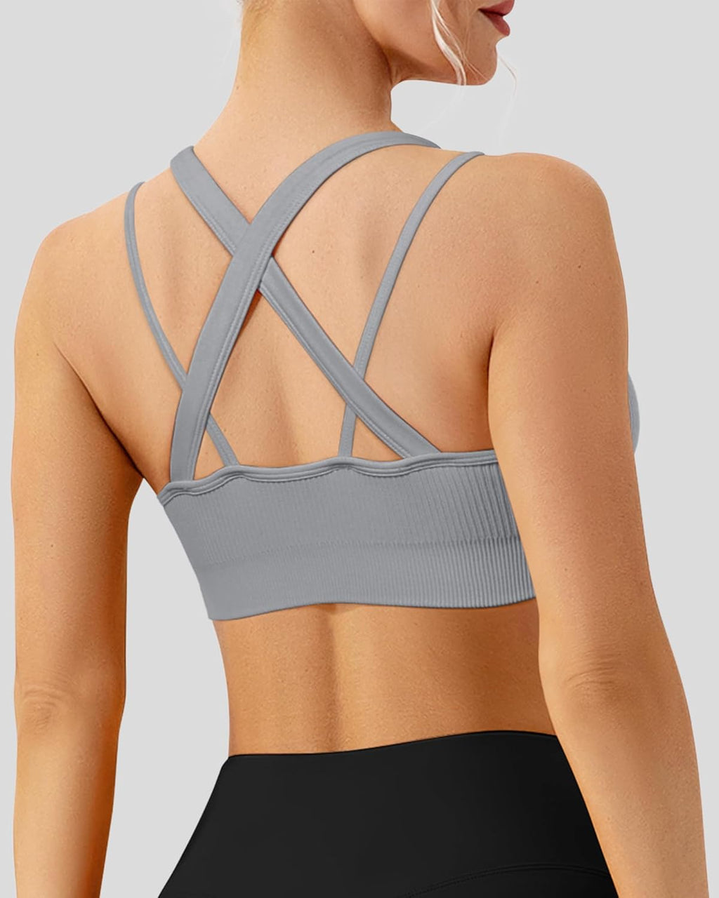 WANAYOU High Support Sports Bras for Women - Ribbed Strappy Criss Cross Back Workout Bra | 3 Pack