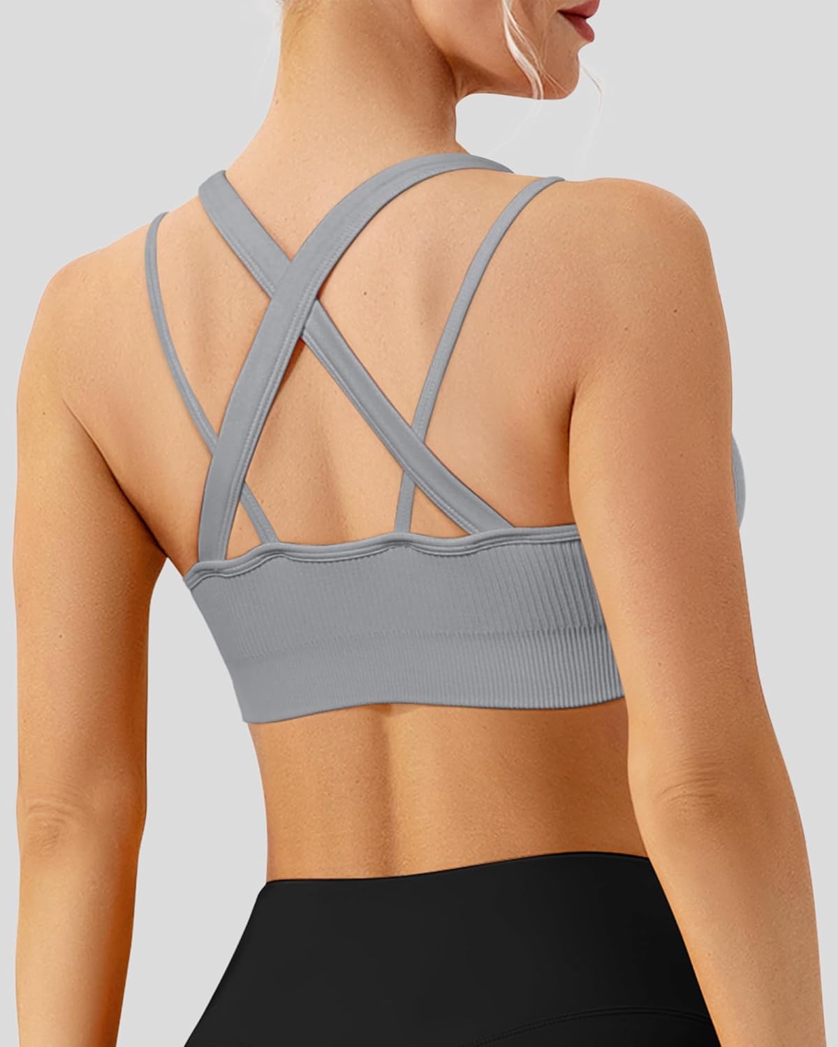 WANAYOU High Support Sports Bras for Women - Ribbed Strappy Criss Cross Back Workout Bra | 3 Pack