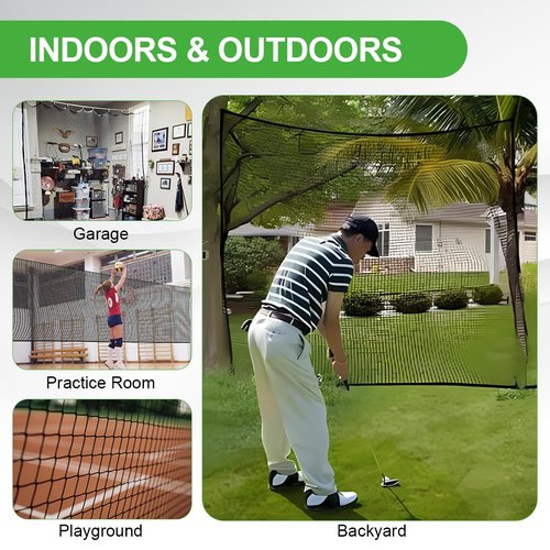 LAKNUAL Golf Practice Netting, 12X12ft Golf Hitting Hanging Kit, Sports Practice Barrier Net for Backyard and Garage, Indoor/Outdoor DIY Sports Netting for Baseball, Hockey, Soccer