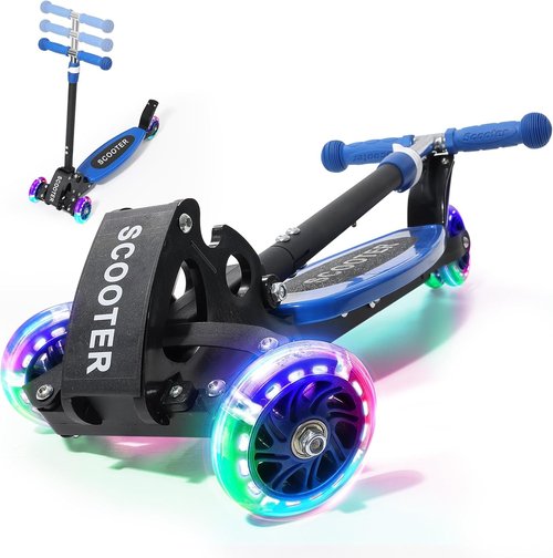 Foldable Kids Scooter - Lean-to-Steer Technology, LED Light-Up Wheels | Adjustable Handlebar for Ages 3-7