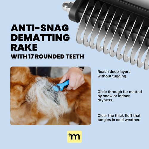 MalsiPree Dog Brush - 2-in-1 Undercoat Rake & Dematting Tool - Large Black Shedding Brush for Medium to Large Dogs & Cats