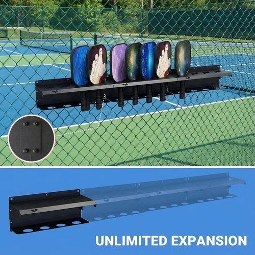 ZAOBAS Pickleball Paddle Rack, Wall or Fence Mounted Organizer Holds 4/8/12 Paddles, Expandable Design for Indoor/Outdoor (2 SET)