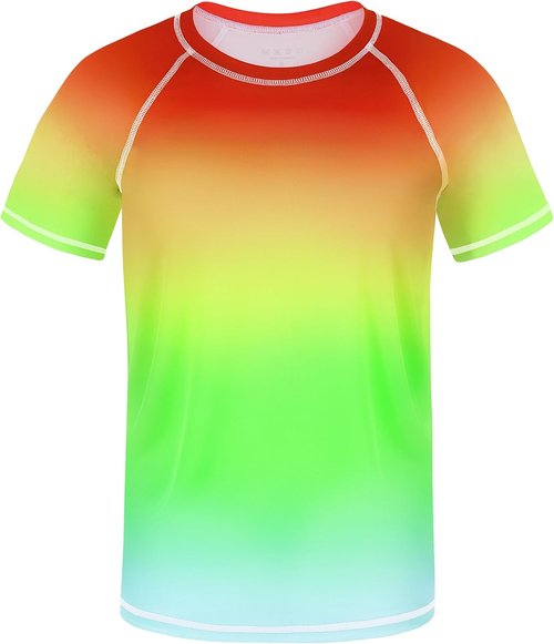 Boys' Rash Guard Swim Shirt, UPF 50+ Sun Protection Short Sleeve, Kids Youth Water Shirt for Swimming Surf Beach