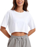 CRZ YOGA Pima Cotton Crop T-Shirts for Women - Comfortable Athletic Short Sleeve Tops