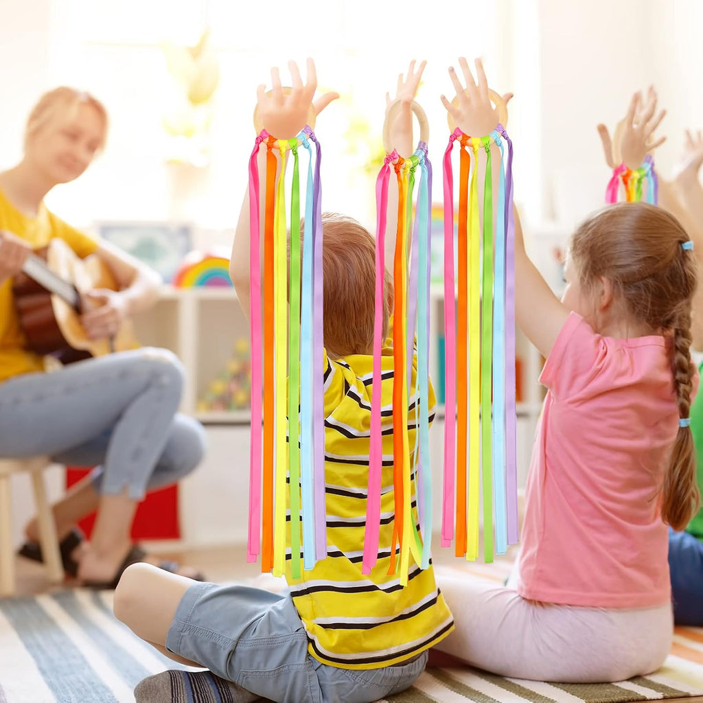 Sumind Rainbow Ribbon Hand Kites - 6 Pcs Colorful Streamer Wands for Kids | Educational Dance Toy