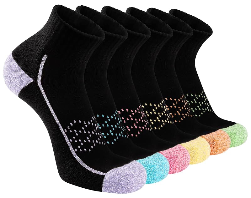 Women’s Ankle Athletic Socks - Thick Cushioned Low Cut Running Socks, 6 Pack (Black-6pack+9-11)