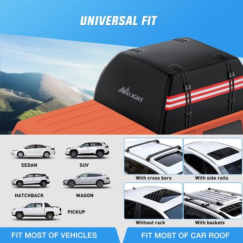 Nilight Car Roof Bag - 21 Cubic Feet Waterproof Rooftop Cargo Carrier | Fits All Vehicles, Anti-Tear 840D PVC