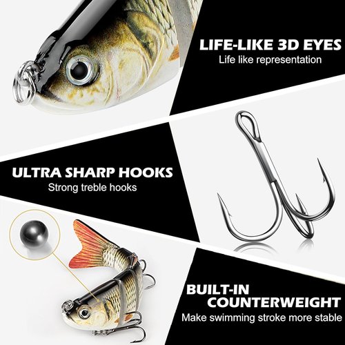 Bass Fishing Lure - Multi-Jointed Bionic Swimbaits with Treble Hooks for Freshwater & Saltwater | Ideal for Bass, Pike & Trout