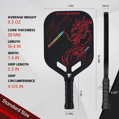 Fanaizhong Pickleball Paddle T700 Carbon Fiber | 20mm Thickness | Thermoformed Pickleball Paddle with Aerodynamic Design Used for tournaments, Power & Control & Spin Max | Edgeless Design