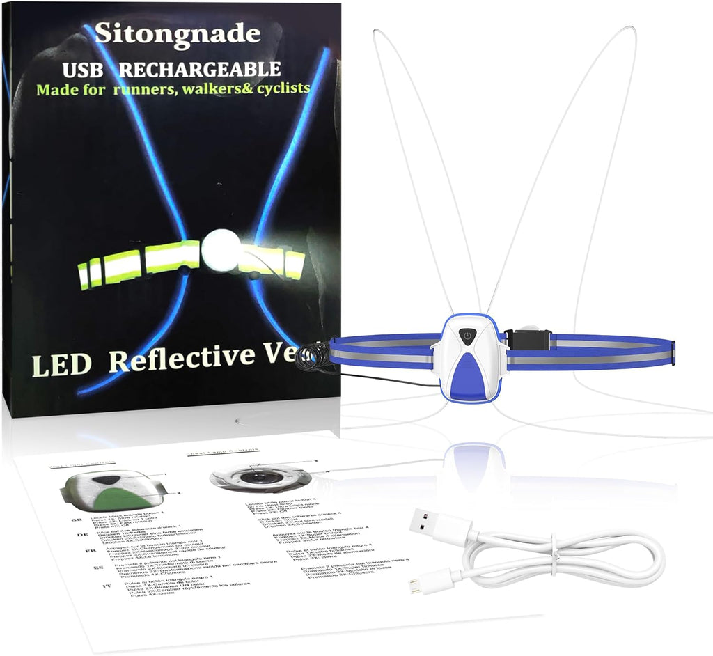 Skiennix LED Reflective Running Vest - USB Rechargeable Safety Lights for Men & Women | 3 Modes, 7 Colors