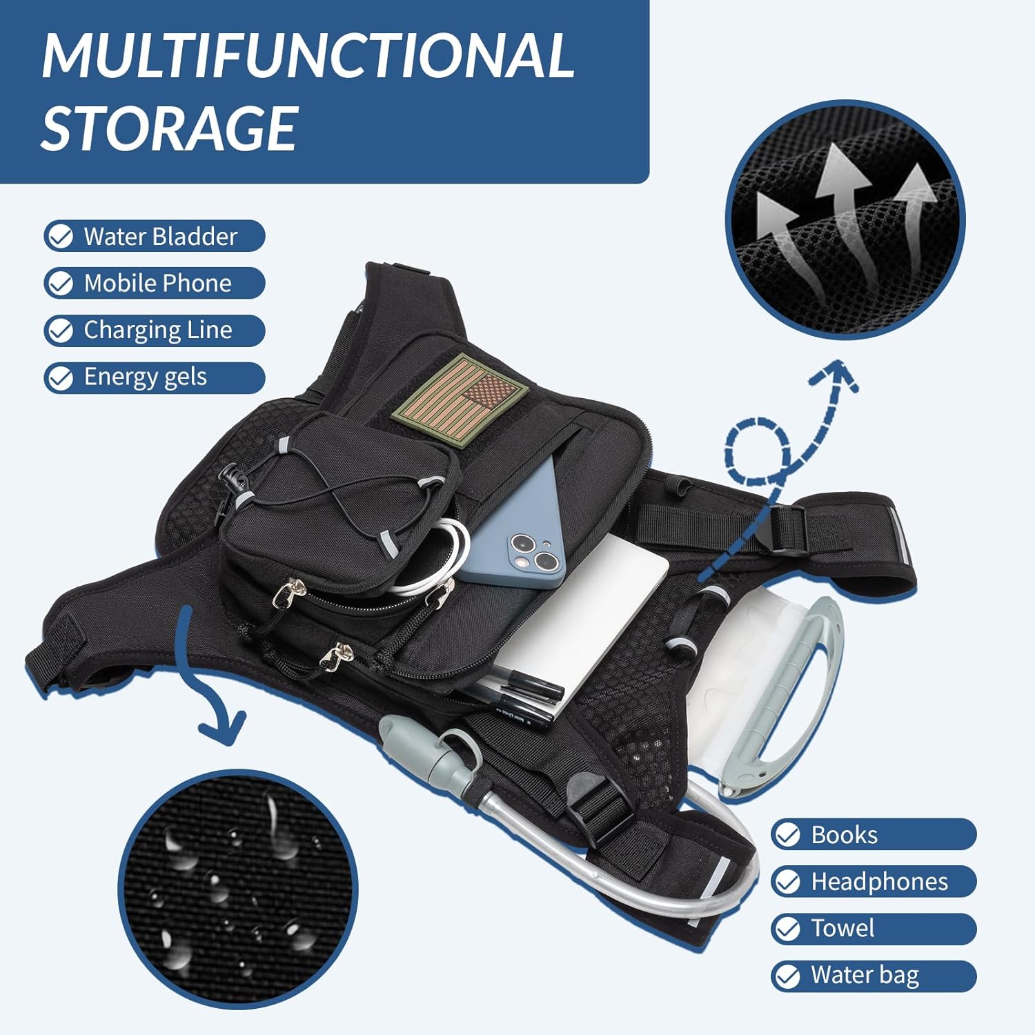 Runlight Running Vest - Lightweight Adjustable Hydration Pack with 1.5L Water Bladder & Reflective Design