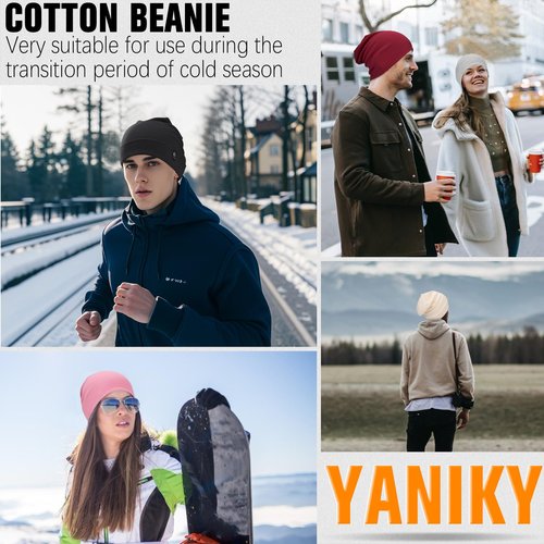 YANIKY Slouchy Beanie for Women, Mens Beanie Hat, Soft Comfortable Cotton Double Layer Windproof Skull Cap Beanie Suitable for All Seasons (Black+White)
