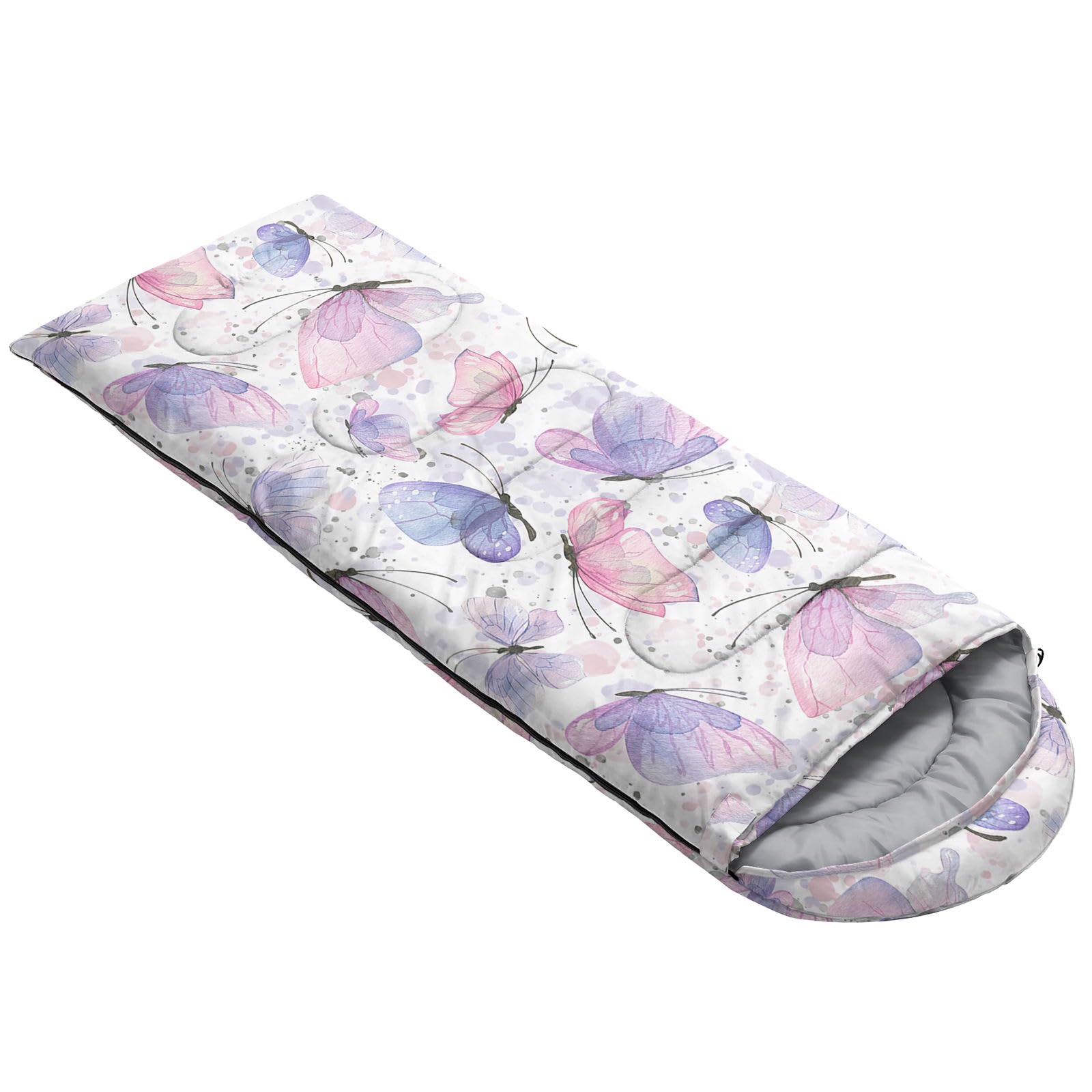 Smell Sunshine Kids Sleeping Bag for Boys Girls,Pink Butterflies Print-Lightweight Warm Portable Outdoor Indoor-Waterproof Cold Weather Resistant Sleeping Bag for Camping Hiking(Butterfly)