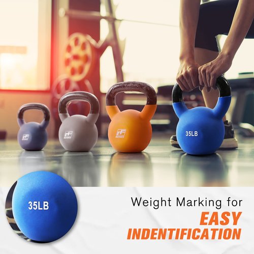 RitFit Neoprene Coated Kettlebell Weight Set, Solid Cast Iron, 5-15 LB (5+10+15 LB)
