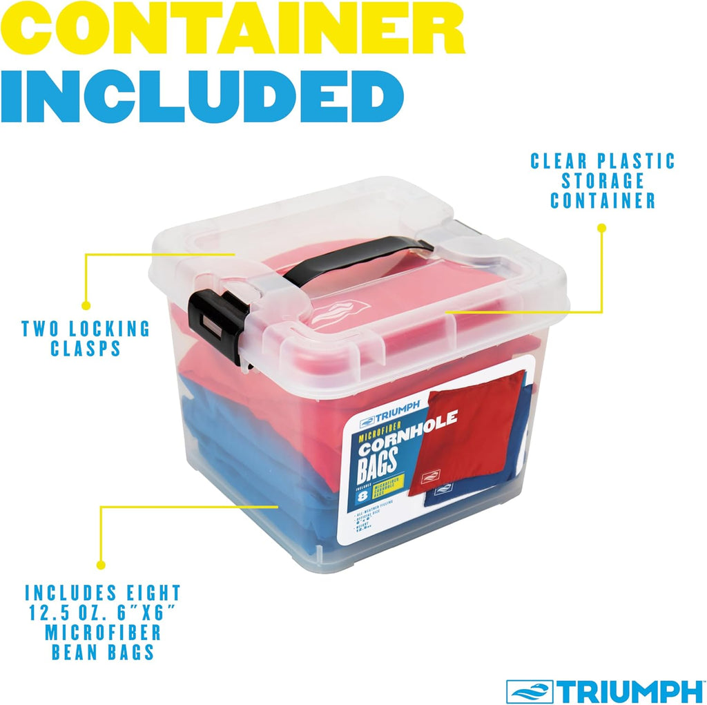 Triumph Sports USA Classic Cornhole Bags - Eight 12.5oz Durable Bags with Convenient Carry Tub