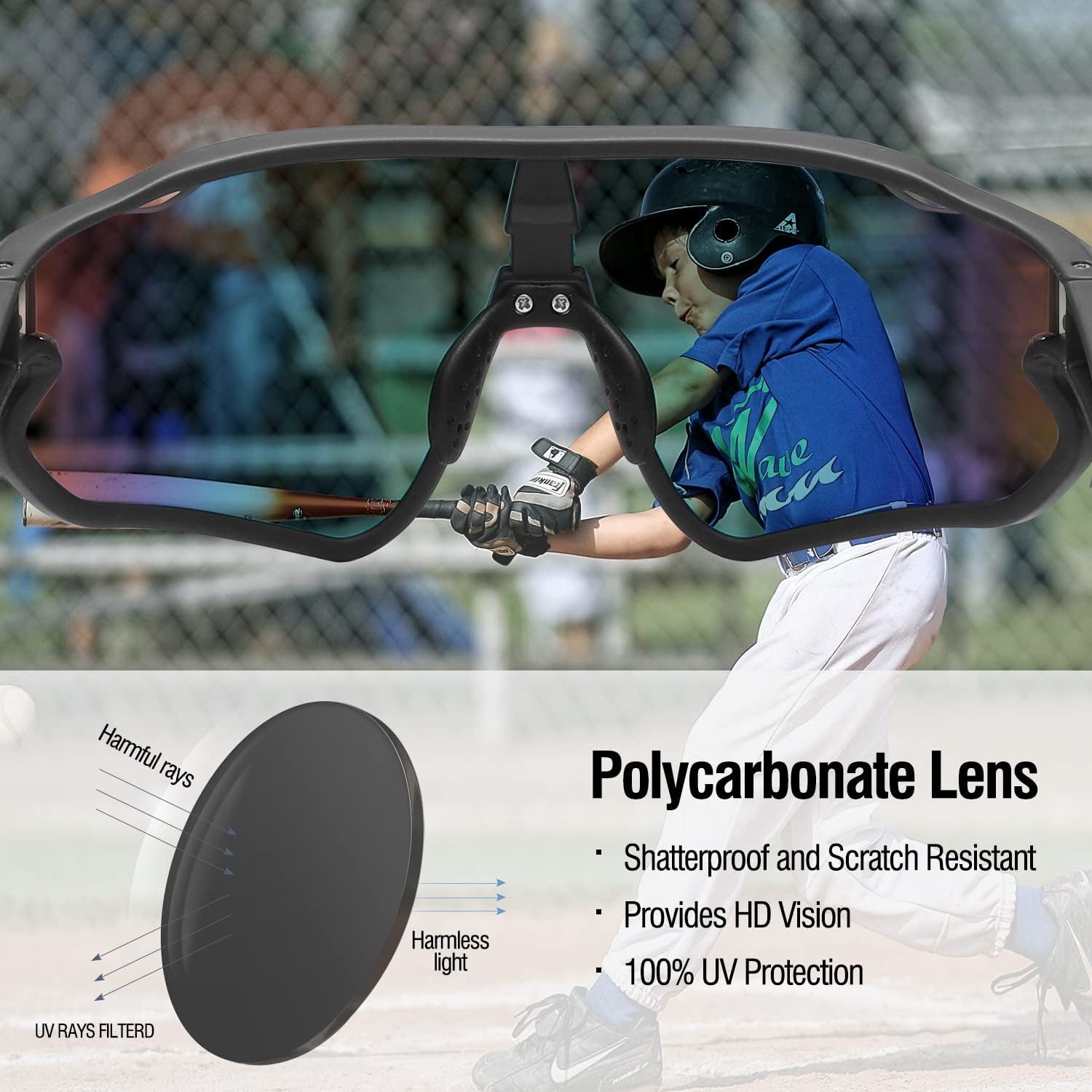 DUCO Kids Sunglasses Youth Baseball Sun Glasses Lightweight TR90 Frame UV400 Sports Cycling Shades for Boys Girls DK268