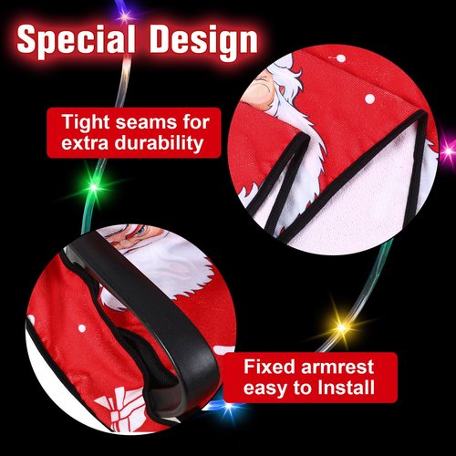 Cinnvoice 2 Pcs Christmas Golf Cart Decorations Christmas Golf Cart Seat Covers with Golf Cart Battery Operated String Lights Santa Blanket Golf Cart Accessories for Christmas Golf Cart Decorations