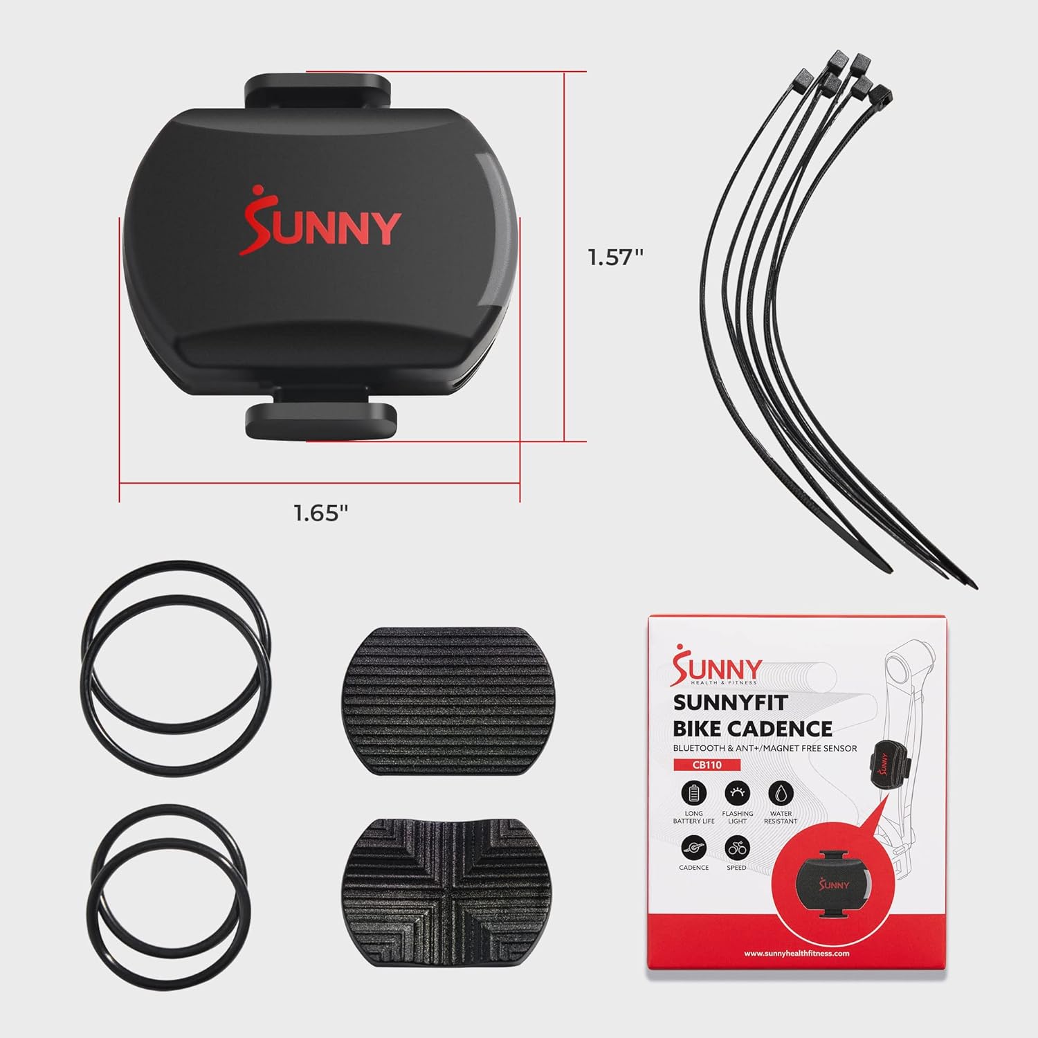 Sunny Health & Fitness Cadence Sensor - Bluetooth ANT+ for Indoor/Outdoor Bikes, Magnet-Less Design - CB110S