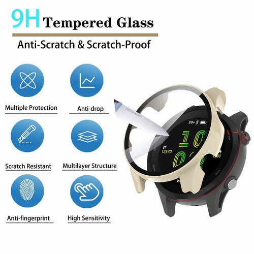 [4-Pack] Screen Protector Case with Tempered Glass Compitible with Garmin Forerunner 255 Smart Watch, Hard PC Case Screen Protector Cover Bumper Accessories for Women Men
