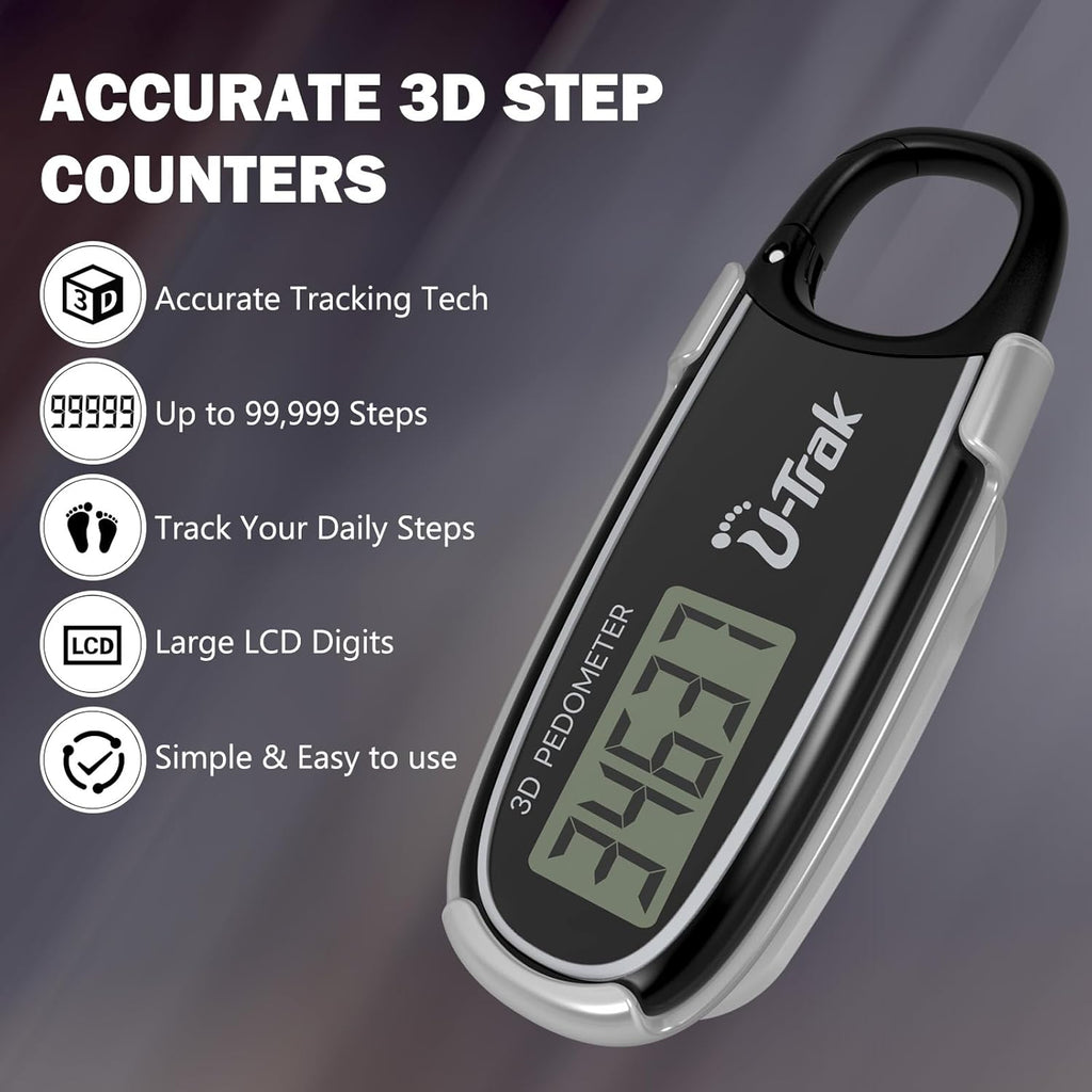 Skiennix 3D Pedometer - Accurate Clip-On Step Counter with Removable Clip & Carabiner for All Ages