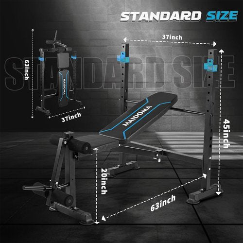 MAIDOMA Foldable 750LBS Adjustable Weight Bench, Adjustable Weigh Fitness Bench Set for Home Gym Exercise with Leg Extension and Squat Rack, Bench Press for Men & Women Full Body Strength Training