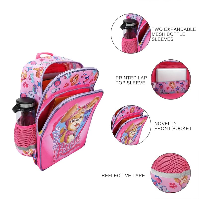 Paw Patrol Skye Girls 16-Inch Backpack - Pink with Front Pocket & Laptop Sleeve
