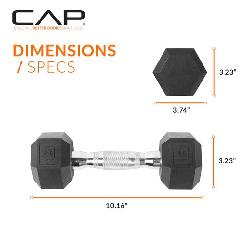 CAP 8 LB Rubber Coated Hex Dumbbell Hand Weight - Pair | Chrome Handle