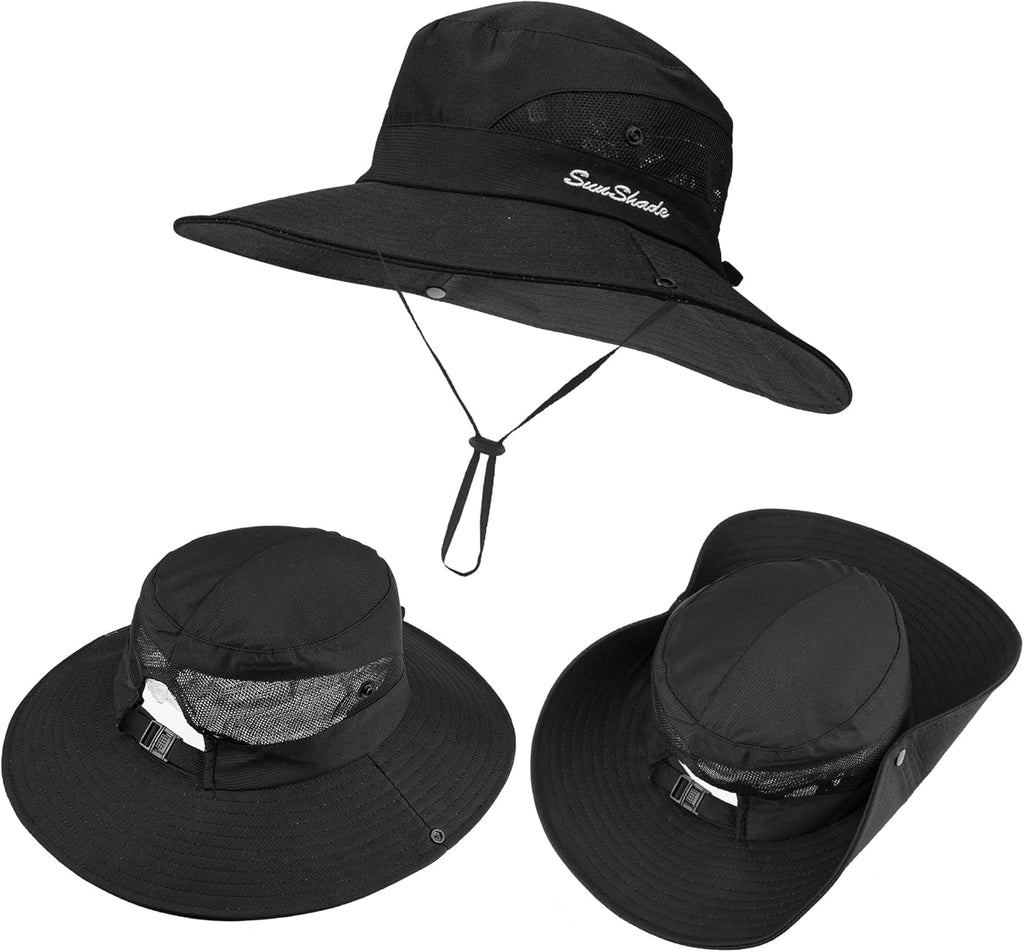 Skiennix Women's UV Protection Wide-Brim Sun Hat - Foldable Beach & Fishing Hat with Ponytail Hole