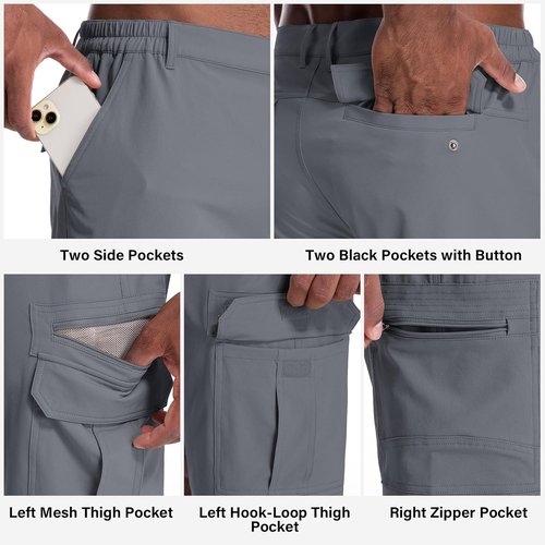 Jessie Kidden Men's Lightweight Water-Resistant Fishing & Hiking Shorts - Expandable Waist, Quick Dry