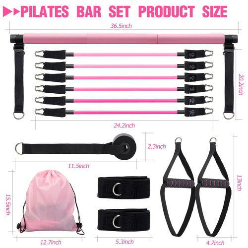 CINDALOG Pilates Bar Kit with Resistance Bands, Multifunctional Pilates Bar for Women & Men with Heavy-Duty Metal Adjustment Buckle, Pilates Home Equipment for Full Body Workouts