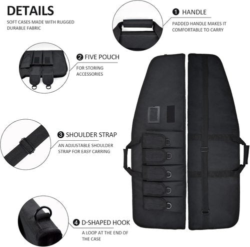 AUMTISC Tactical Soft Gun Case - Rifle Carrying Range Bag with 5 Pouches & Adjustable Sling | 38-42 Inch
